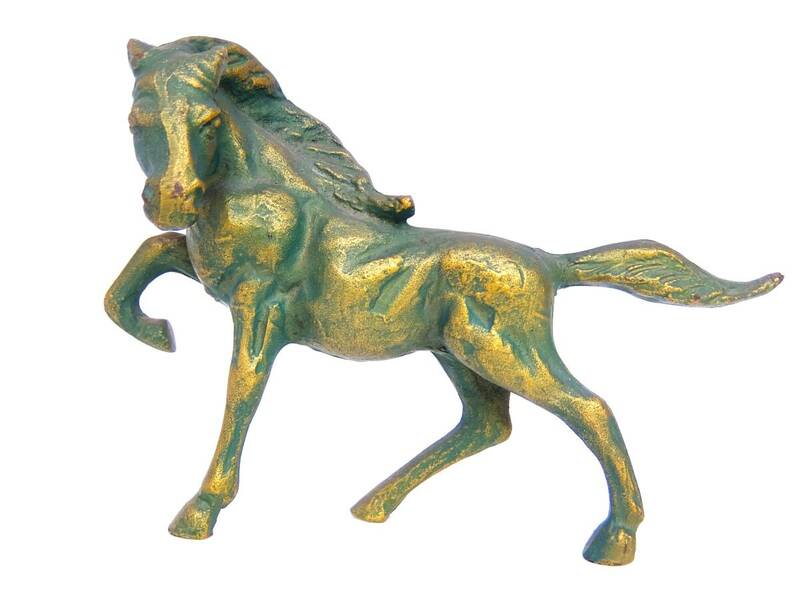 レトロ 馬の置物 1591ｇ 全長27ｃｍ ウマ 午 十二支 干支 置物 縁起物 緑青 金属製 鉄製 オブジェ インテリア 飾り コレクション