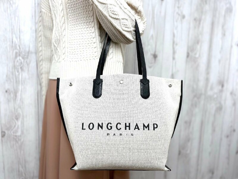 未使用展示品 Longchamp ロンシャン トートバッグ ショルダーバッグ バッグ キャンバス×レザー ベージュ系×黒 A4可 71209Y
