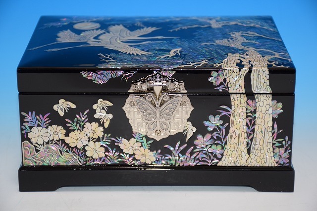 ■韓国伝統工芸■高級漆螺鈿宝石箱スライド収納■鶴■豪華！■