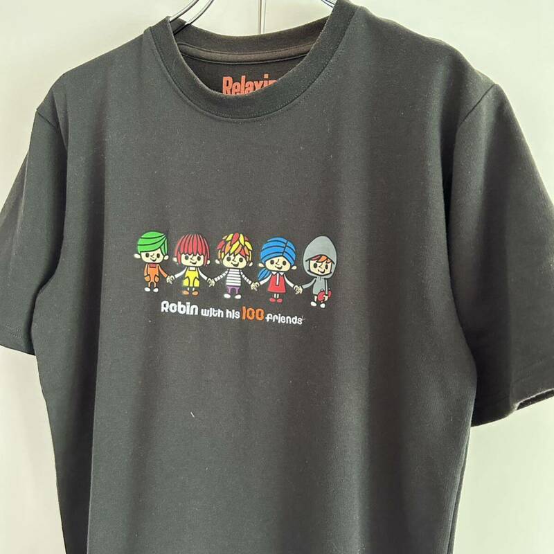 Robin with his 100 friends ロビンくんと100人のお友達 Tシャツ M キャラクター イラスト アート ブラック