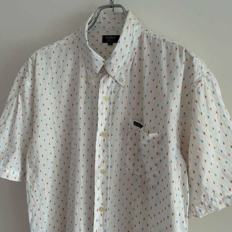 OSHKOSH オシュコシュ ボタンダウンシャツ XL 総柄 ドット 刺繍 ホワイト 古着 大きいサイズ