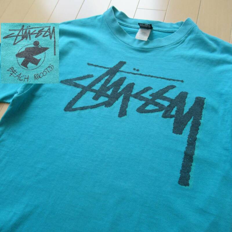 ★即決送込★アーカイブ級 80s USA製 STUSSY old oldstussy オールド ステューシー l xl Tシャツ 黒タグ Tee 半袖 ストックロゴ サーフマン