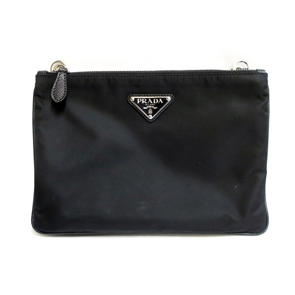 PRADA　プラダ　ナイロン×サフィアーノレザー　1BH046　ダブルファスナー　セカンドバッグ　※ストラップ無し 中古品 used A