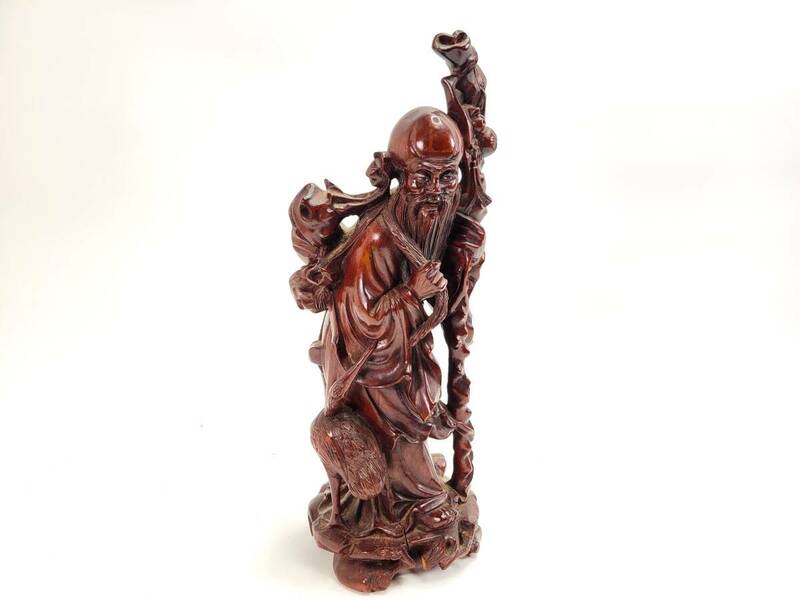 【送料無料・蔵出し品】中国古玩具唐木像 【桃仙院鶴一刀彫】中国工芸品　木彫り