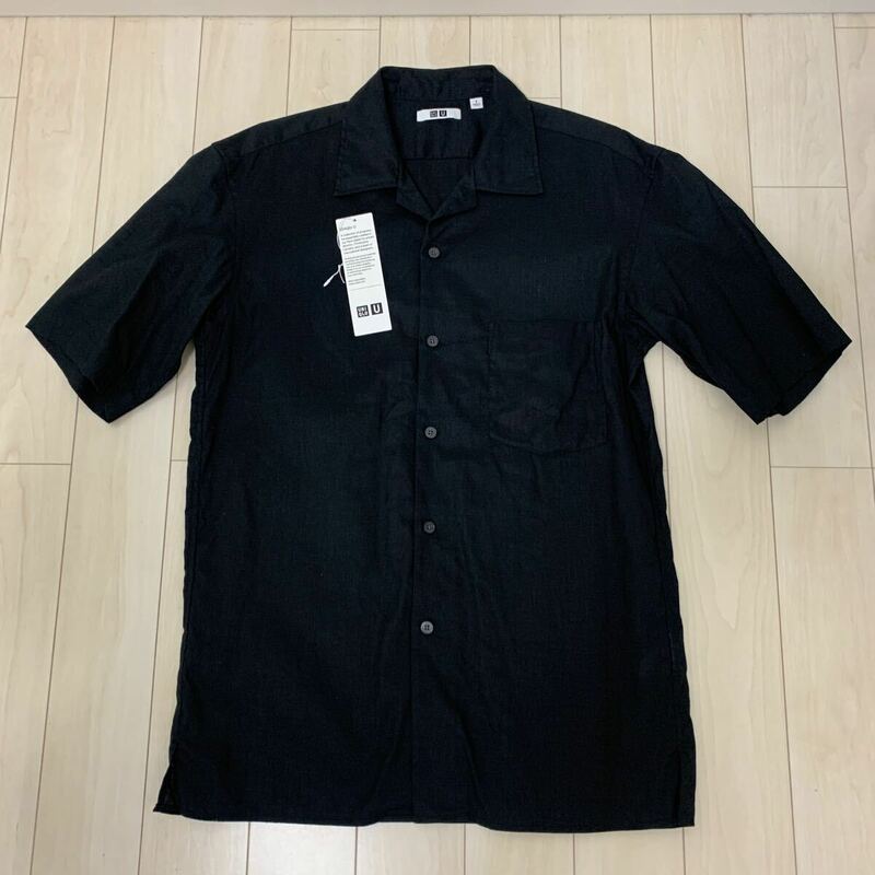 UNIQLO特別コレクションUNIQLO U リネンコットンオープンカラーシャツ半袖　09 BLACK S