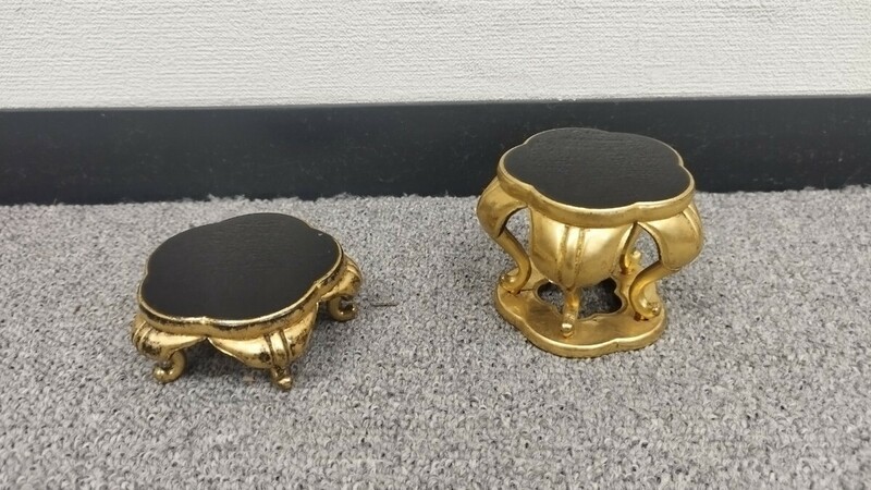 【仏具 2つセット 供え物置き】小物置き 仏教美術 金張り 美品 骨董 アンティークー オブジェ 置物 ゴールド お供え 仏器 ヴィンテージ 