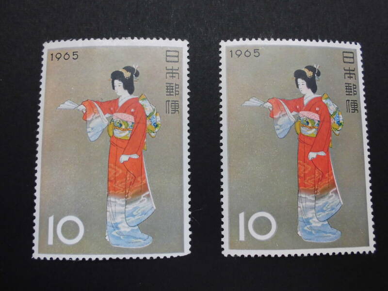 切手趣味週間　序の舞（２枚）　上村松園　昭和４０年（１９６５年）発行　まとめて取引可