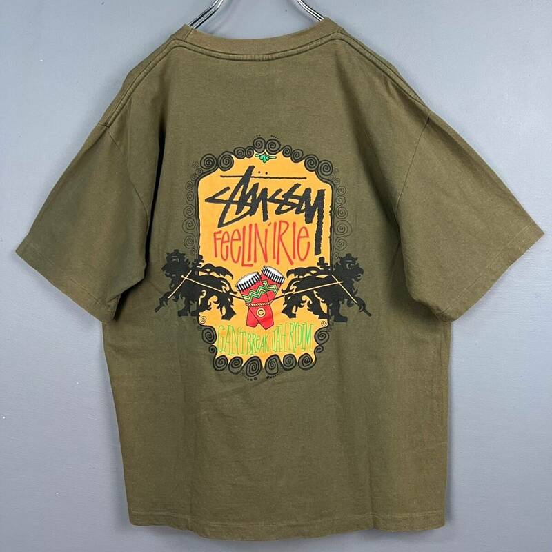 Wm873 USA製 90s VINTAGE 紺タグ STUSSY オールド ステューシー FEELIN IRIE 半袖 Tシャツ 袖裾シングル メンズ