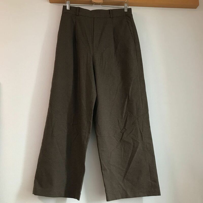 【中古】UNIQLO ユニクロ　ハイウエストタックワイドパンツ（チェック）サイズXL