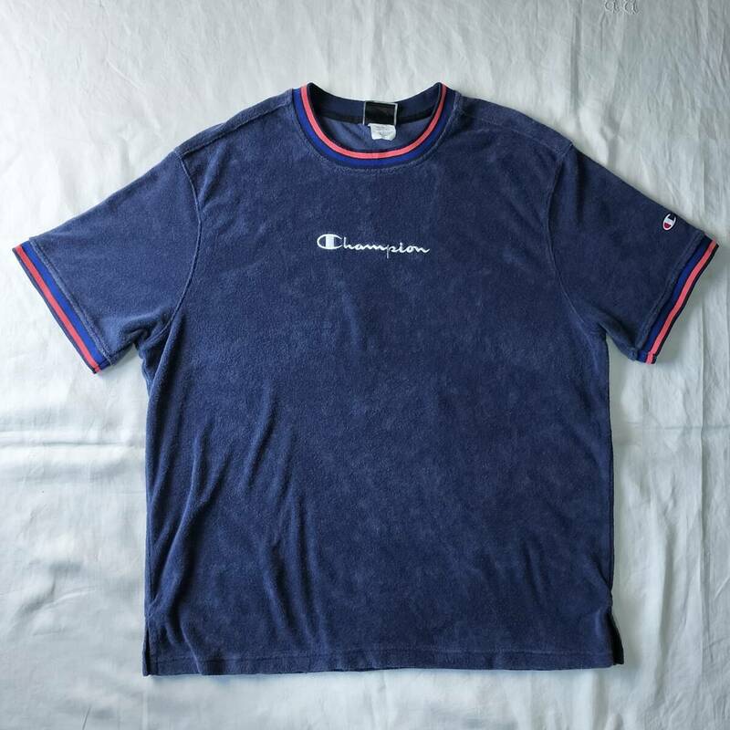 2000's Champion パイルTシャツ ヴィンテージ ネイビー 紺 表記XLサイズ American vintage