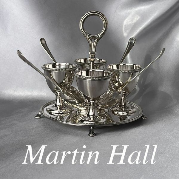 【Martin Hall & co】パールのエッグクルーエ 4名用 【シルバープレート】エッグカップ/スプーン/スタンド