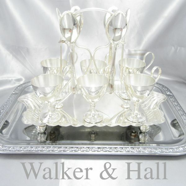 Walker & Hall エッグセット 6名用 【シルバープレート】エッグカップ/スタンド/スプーン