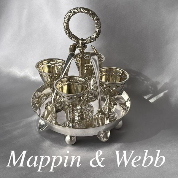 【Mappin & Webb】エッグクルーエ 4名用 【シルバープレート】エッグカップ/スプーン/スタンド