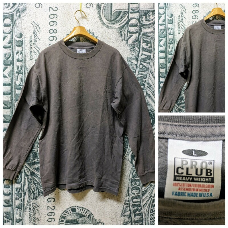 USA製 PROCLUB ヴィンテージ 長袖Tシャツ グレー L ロンT madeinusa アメリカ製 プロクラブ 米国製 90s 古着 バイカー Tシャツ 