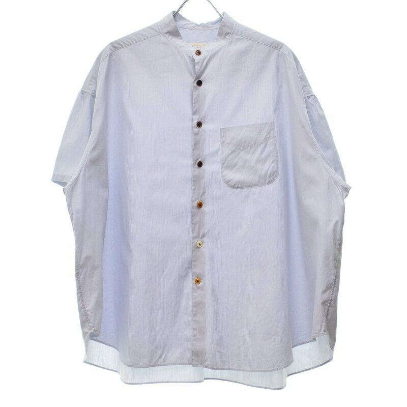 The crooked Tailor / ザクルーキットテイラーStand collar short sleeve over shirts スタンドカラーストライプ オーバーサイズ半袖シャツ
