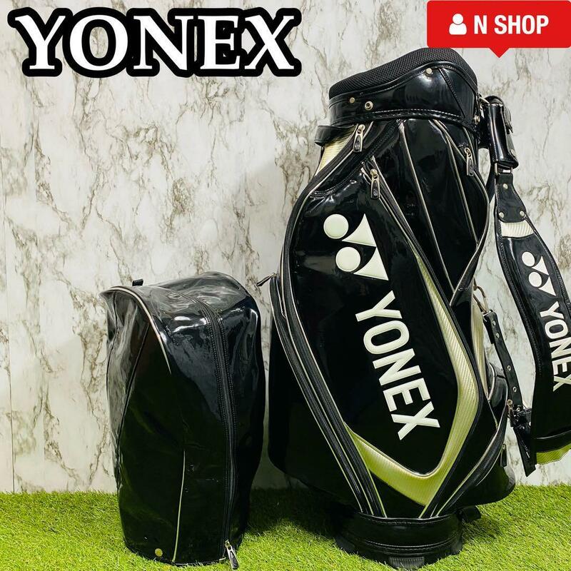 【良品】YONEX ヨネックス キャディバッグ ゴルフバッグ エナメル ブラック 9.0型
