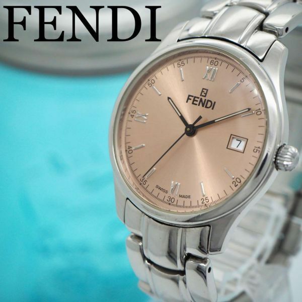 513【美品】FENDI フェンディ時計　メンズ腕時計　サーモンピンク　デイト