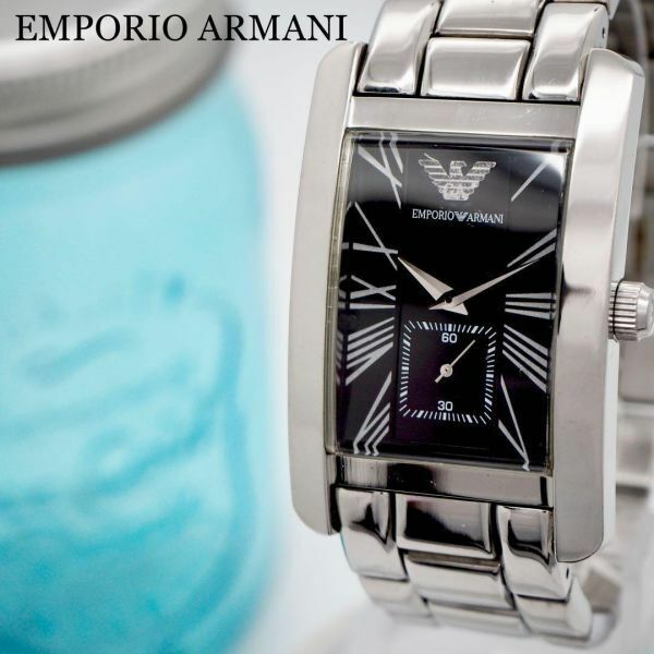 545 【美品】エンポリオアルマーニ時計　メンズ腕時計　シルバー　ブラック　人気