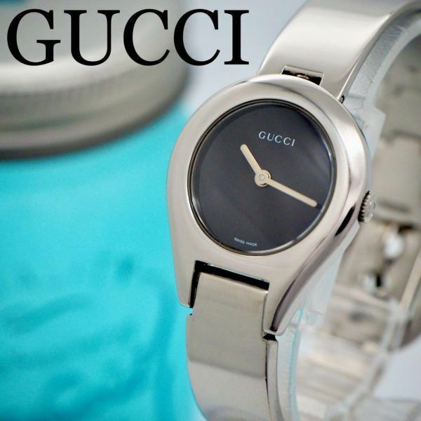 561【美品】GUCCI グッチ レディース腕時計 バングル シルバー ブラック