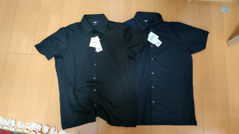 ■ 2枚セット ユニクロ エアリズムフルオープンポロシャツ (半袖) | ネイビー＆ブラック| Mサイズ / UNIQLO BLACK NAVY メンズ