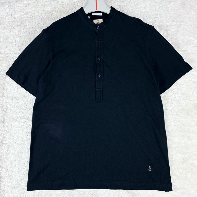 1円 美品 XL.LL~XXL.2XL ギローバー GUY ROVER 半袖ポロシャツ マオカラー 刺繍ロゴ ワンポイント メンズ ブラック