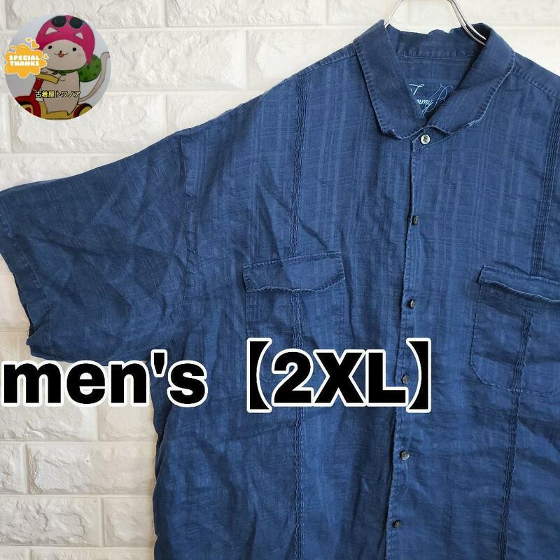 B906【Tommy Bahama】半袖シャツ【メンズ2XL】ネイビー