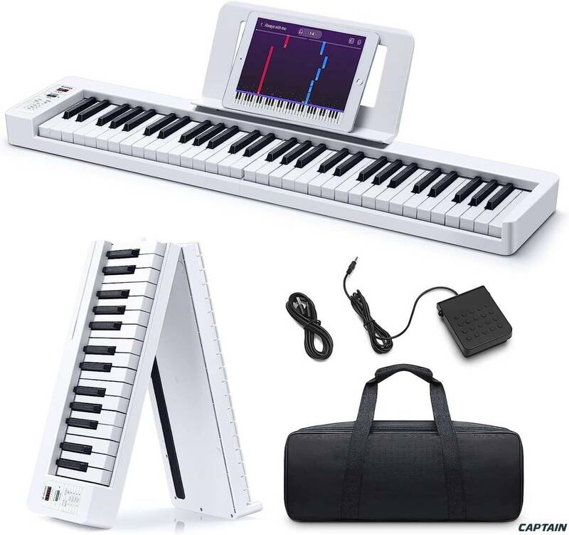 電子ピアノ 61鍵盤 折りたたみキーボード 折り畳み バッテリ内蔵 長時間利用可能 MIDI対応 タッチレスポンス機能 軽量 携帯 取扱説明書