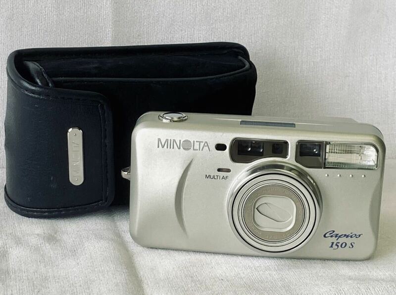 B ミノルタ MINOLTA Capios 150S コンパクトフィルムカメラ シルバー ソフトケース付き 動作未確認 ジャンク
