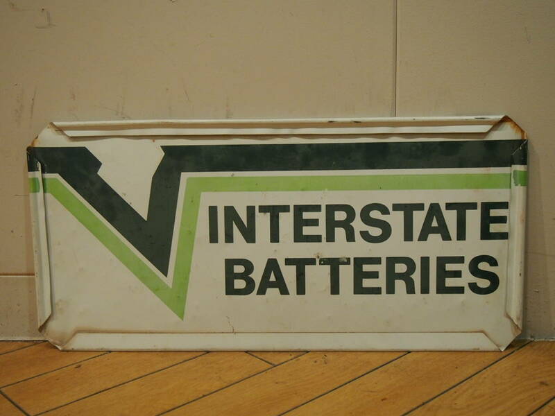 ビンテージ 看板 interstate batteries バッテリー サイン オートショップ 什器 ノベルティ ディスプレイ アメリカ ガレージ 当時物