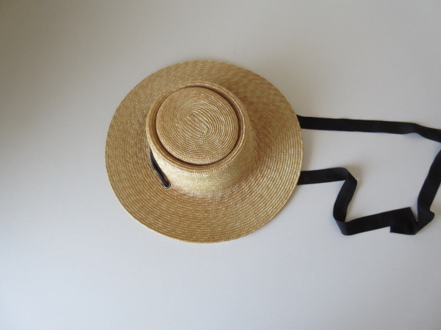 美品 wica grocery / ウィカグロサリー straw hat NATURAL×BLACK S / ストローハット 帽子 リボン