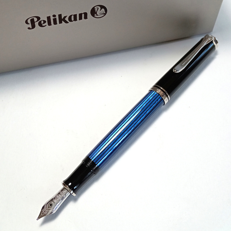 【plkf10】Pelikan　ペリカン　万年筆　スーベレーン M405　ブルー縞　ブルーストライプ　ピストン吸入式　 F細字　 定価55,000円