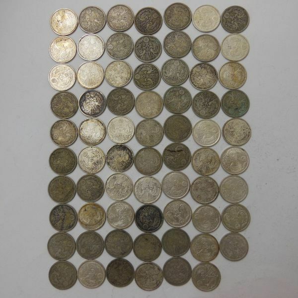 日本古銭　小型50銭銀貨（鳳凰50銭銀貨）計69枚　劣化ダメージ多しお安くどうぞ