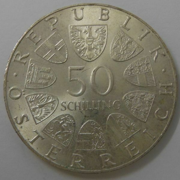 c: Austria 50シリング銀貨　1974年 オーストリア ザルツブルク大聖堂 1200周年 1枚　現状渡しお安くどうぞ
