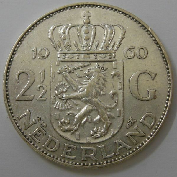 e: nederland オランダ 　1960年　2-1/2 Gulden 銀貨　1枚　現状渡しお安くどうぞ