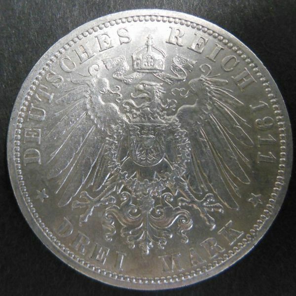 g: ドイツ旧硬貨　1911　DREI MARK銀貨１枚Silver 現状渡しお安くどうぞ