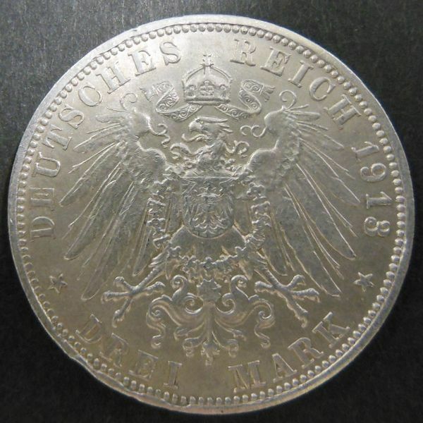 h: ドイツ旧硬貨　1913　DREI MARK銀貨１枚Silver 現状渡しお安くどうぞ