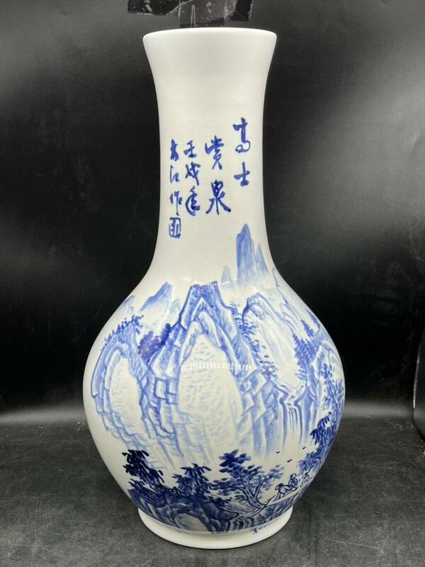 r6050224 置物 花瓶 中国美術　染付　在銘　中華　花器 青花 景徳鎮 