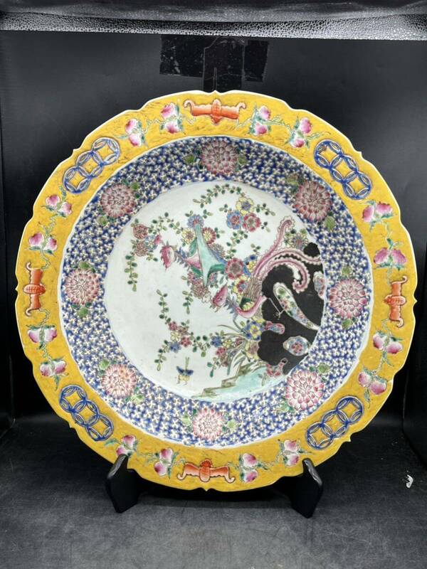 r6050620 中国美術　飾皿 大皿 鳳凰紋　在銘　康熙辛亥中和堂製　時代物　色絵磁器