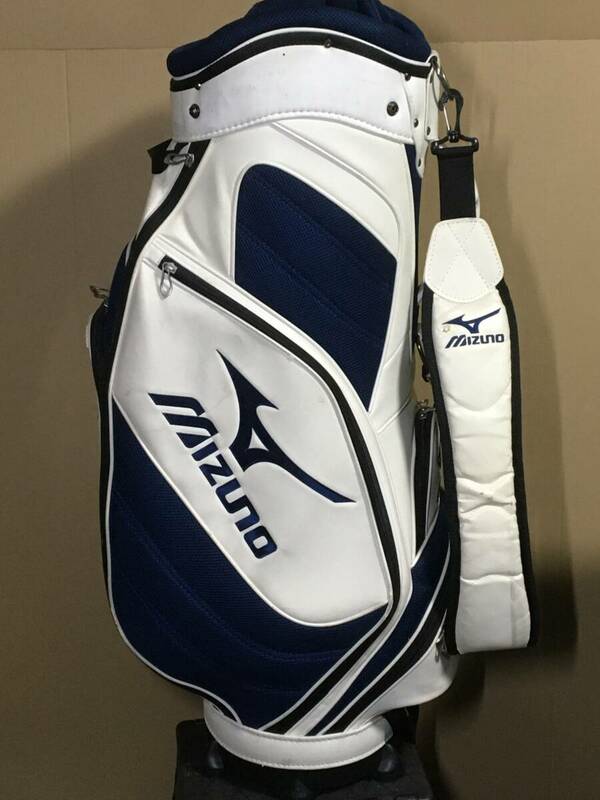 hcb-444 中古キャディバッグ ミズノ Mizuno ホワイト/ブルー フードカバーなし