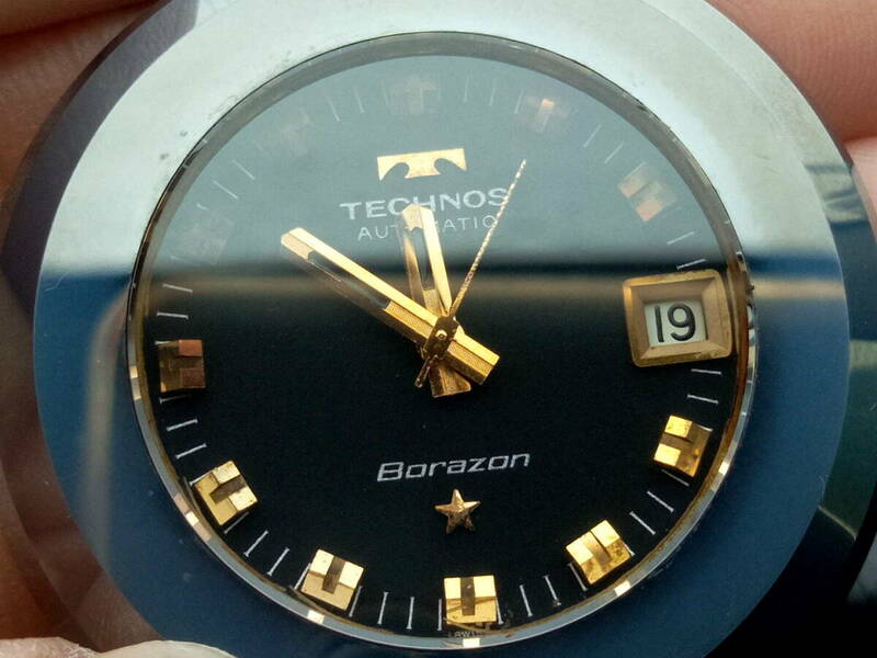 ジャンク　70年代アンティーク　テクノス　TECHNOS　ボラゾン　超硬タングステンケース　自動巻きメンズ腕時計
