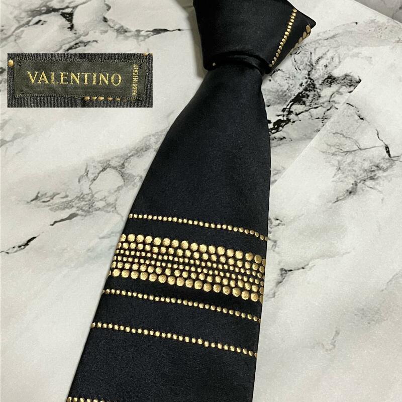 美品 VALENTINO ヴァレンティノ ネクタイ シルク100％ ドット ハイブランド 高級 メンズ ブラック 黒 ゴールド 金 レッド 赤