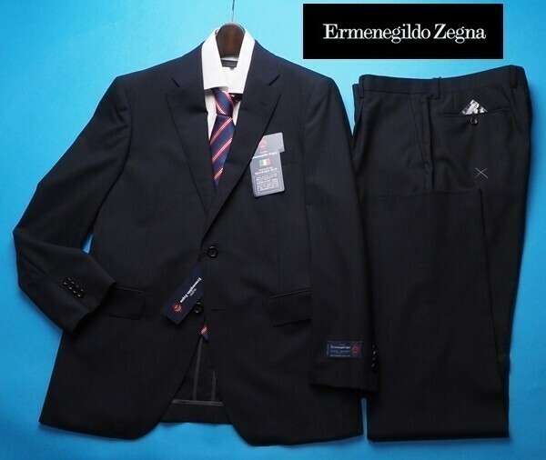 新品17.3万円 大手百貨店扱い 春夏『Ermenegildo Zegna ゼニア COOL EFFECT伊製生地』ウール100% ストライプ スーツA6濃紺(B) 1510861