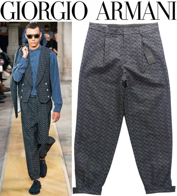 通年物231,000円新品GIORGIO ARMANI★貴重なコレクションピース。裾幅調整ができる濃紺ルーズフィットパンツ【46＝30インチ】