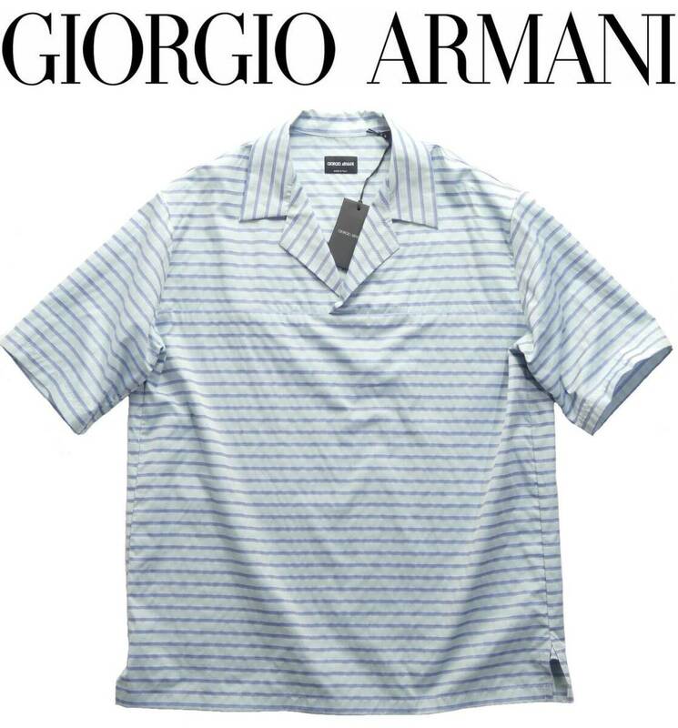 春夏136,000円新品GIORGIO ARMANI★都会のリゾートルック。最高品質コットン生地オープンカラー半袖ルーズフィットシャツ【欧米S＝日本S～M