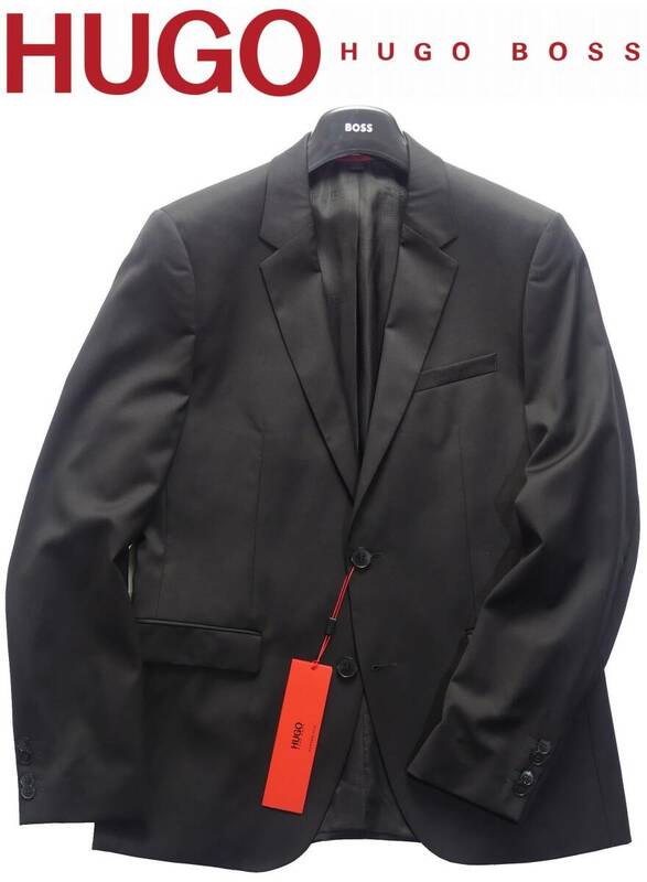 通年物131,000円新品HUGO BOSSボス★ダークジャケットは艶が重要。明らかにステージが違う上質感SUPER130’S黒ブレザー【52S＝日本XL】
