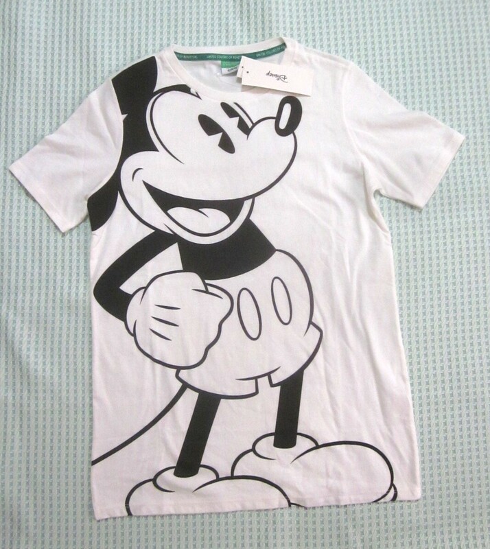 6009円タグ付き 未使用 ベネトン BENETTON × Disney コラボ 半袖 Tシャツ XS 155/80 白 ミッキーマウス ディズニー 6735