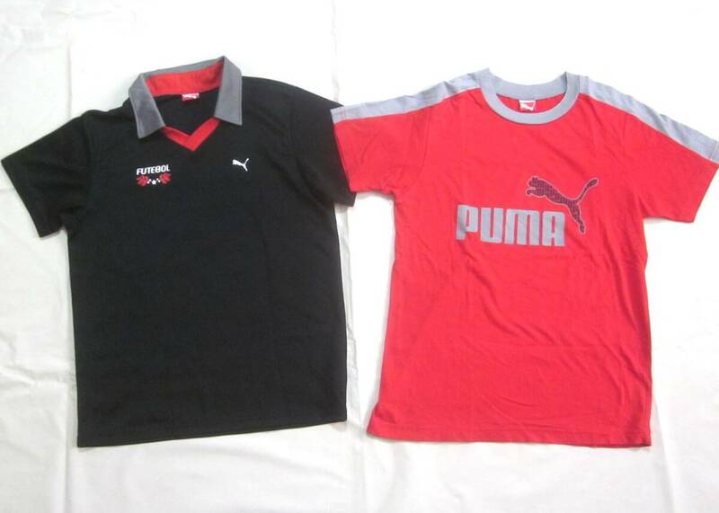 ２枚まとめて PUMA プーマ 160cm ビッグロゴ 男の子 半袖 Tシャツ セット 黒赤 えりつき 6780