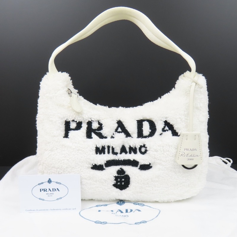 42120★1円スタート★PRADA プラダ 未使用品 ミニバッグ ロゴ 22年製 1NE515 ハンドバッグ パイル ホワイト