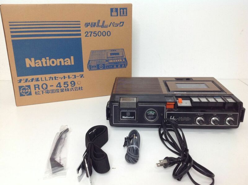 ●代DM095-100　【通電確認済み】 National カセットレコーダー　RQ-459 レコーダー カセットプレーヤー 元箱付き