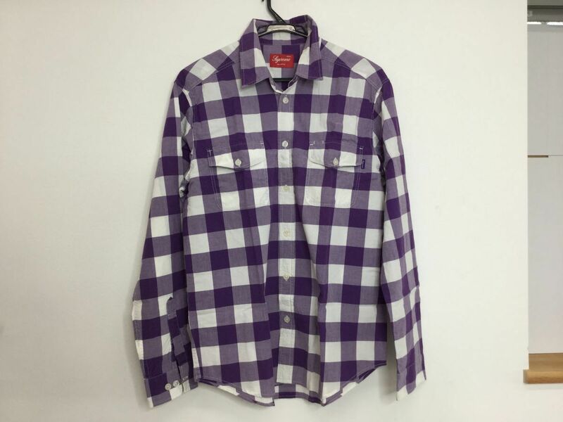 ●営HS277-60　Supreme シュプリーム チェック ネルシャツ サイズ M パープル Flannel shirt 長袖